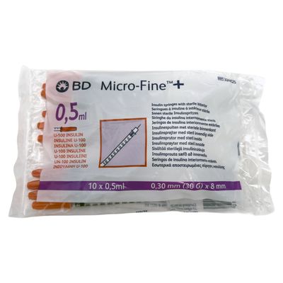 BD Micro-Fine + insuliiniruisku 0,5ml, 0,30mm (30G) x 8mm, 1U