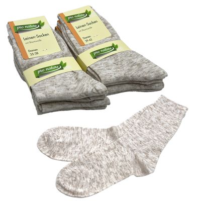 Puuvilla-pellavasukat (4 paria), koko 39/42 Puuvilla-pellavasukat (4 paria), koko 39/42