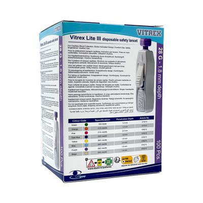 Vitrex Sterilance Lite 3 turvalansetti 100kpl Koko 28Gx1,8mm (Violetti)