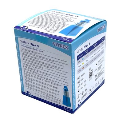 Vitrex turvalansetti Sterilance Flex3 100kpl Koko 23Gx1,3/1,8/2,3 sininen
