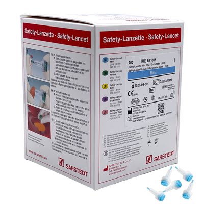 Sarstedt turvalansetti (Mini, sininen, 28G, 1,6mm) Sarstedt turvalansetti (Mini, sininen, 28G, 1,6mm)