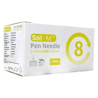 SOL-M kynäneula koko 30G x 8 mm 100 kpl