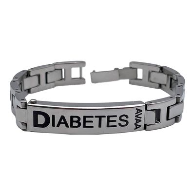 Diabetestunnus, teräsranneke kotelolla (21 cm)