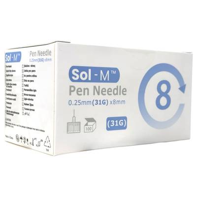 SOL-M kynäneula koko 31G x 8 mm 100 kpl
